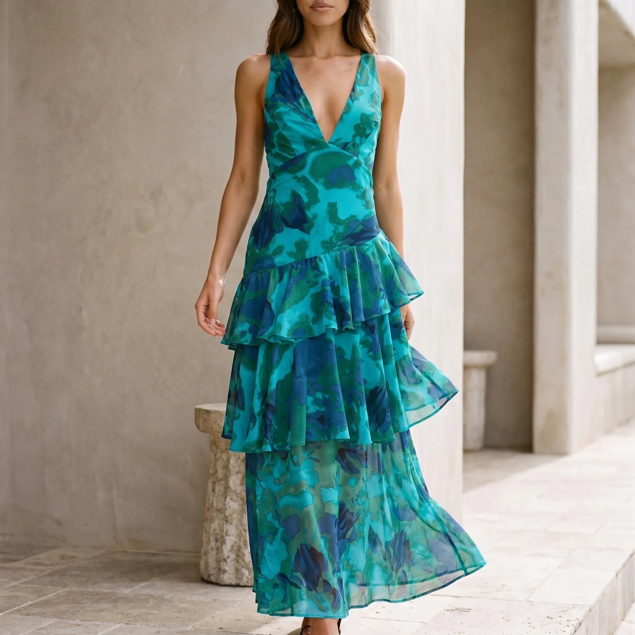 Ada  - Sleeveless Tiered Maxi Dress