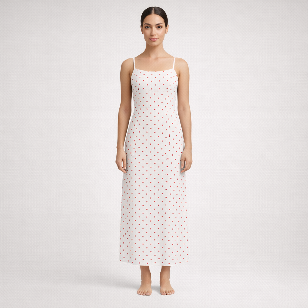 Dress Maxi white Red Dots