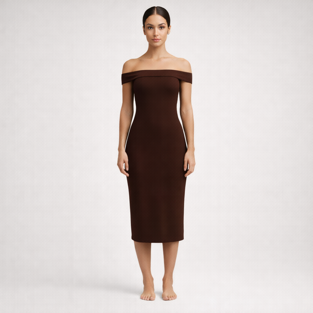 Dress Midi Off Shoulder Chocolate