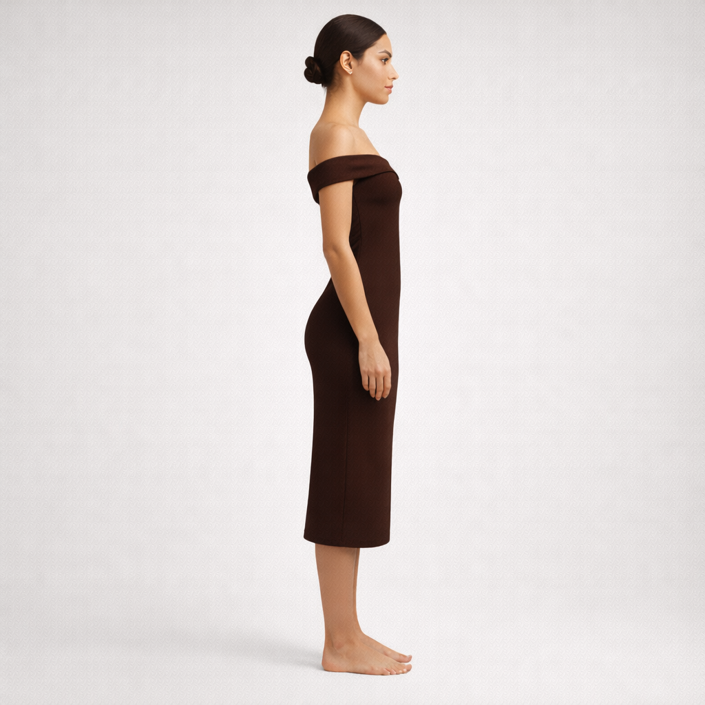 Dress Midi Off Shoulder Chocolate