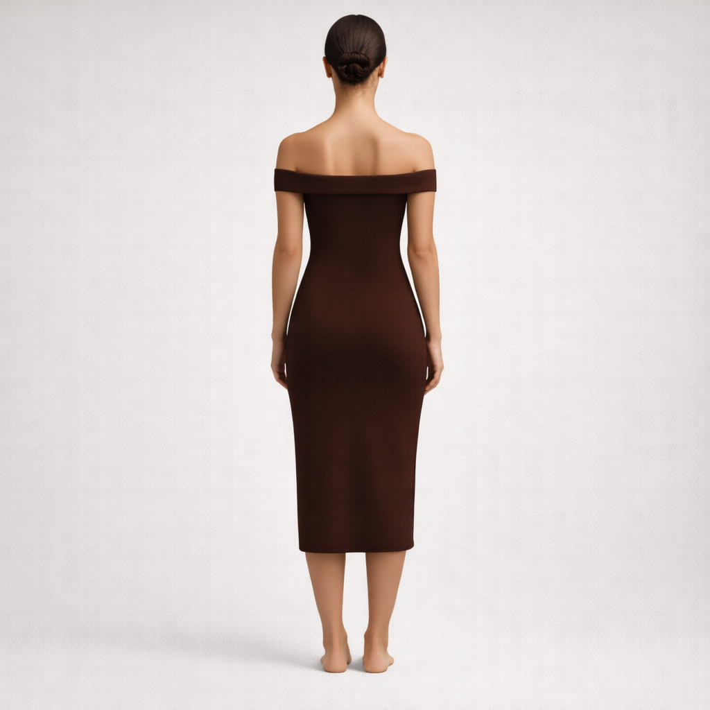 Dress Midi Off Shoulder Chocolate