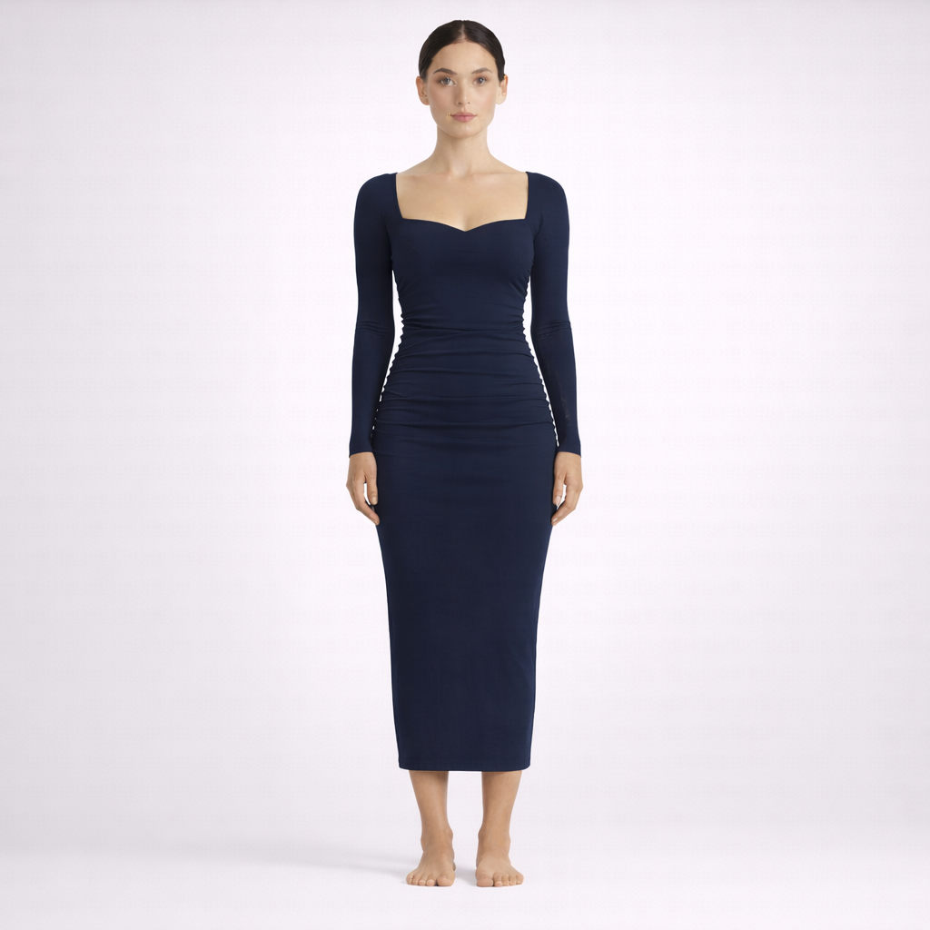 Dress Midi Sleeves Dark Blue