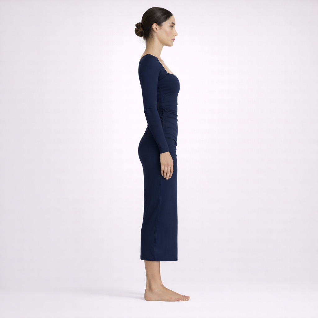 Dress Midi Sleeves Dark Blue