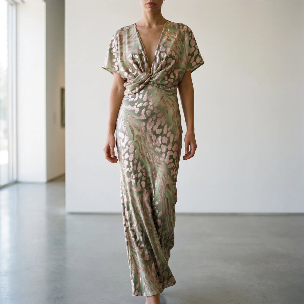 Helen  - Long Printed V-Neck Dress