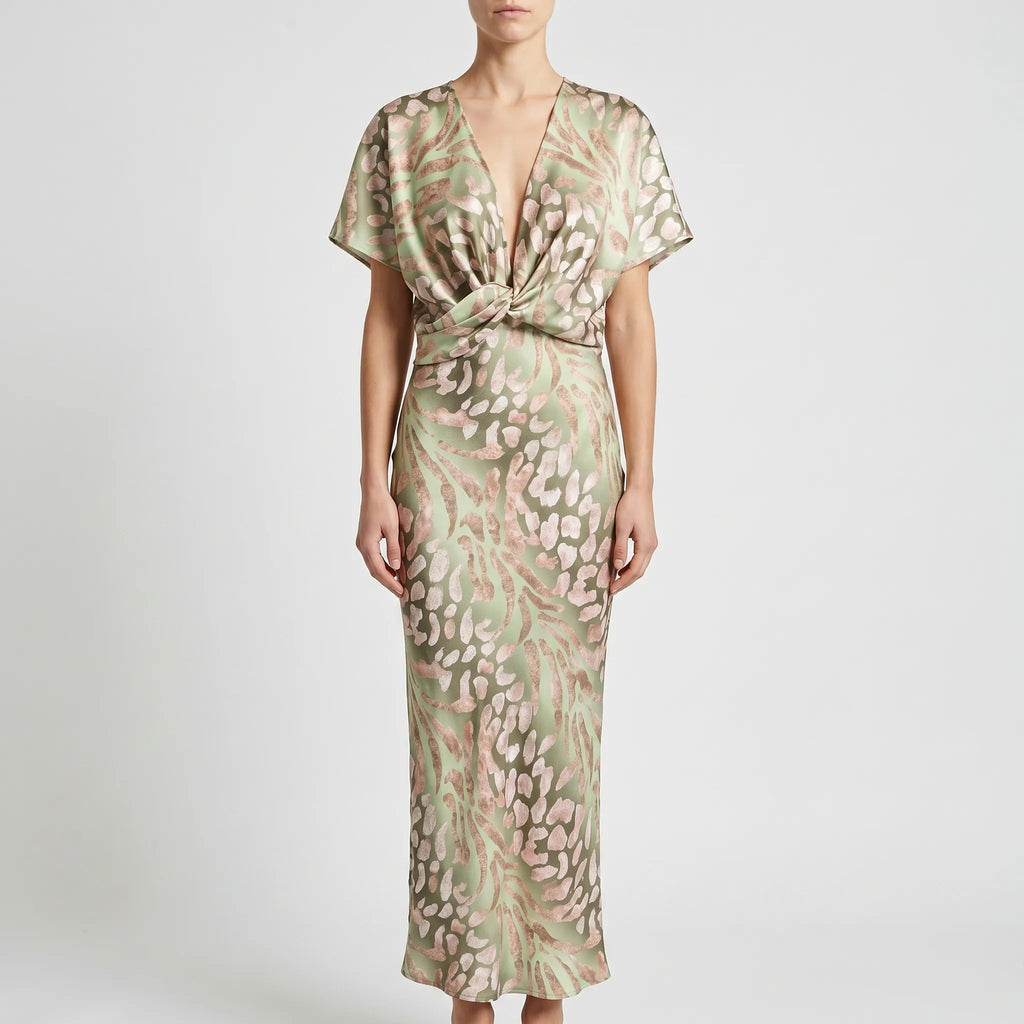 Helen  - Long Printed V-Neck Dress