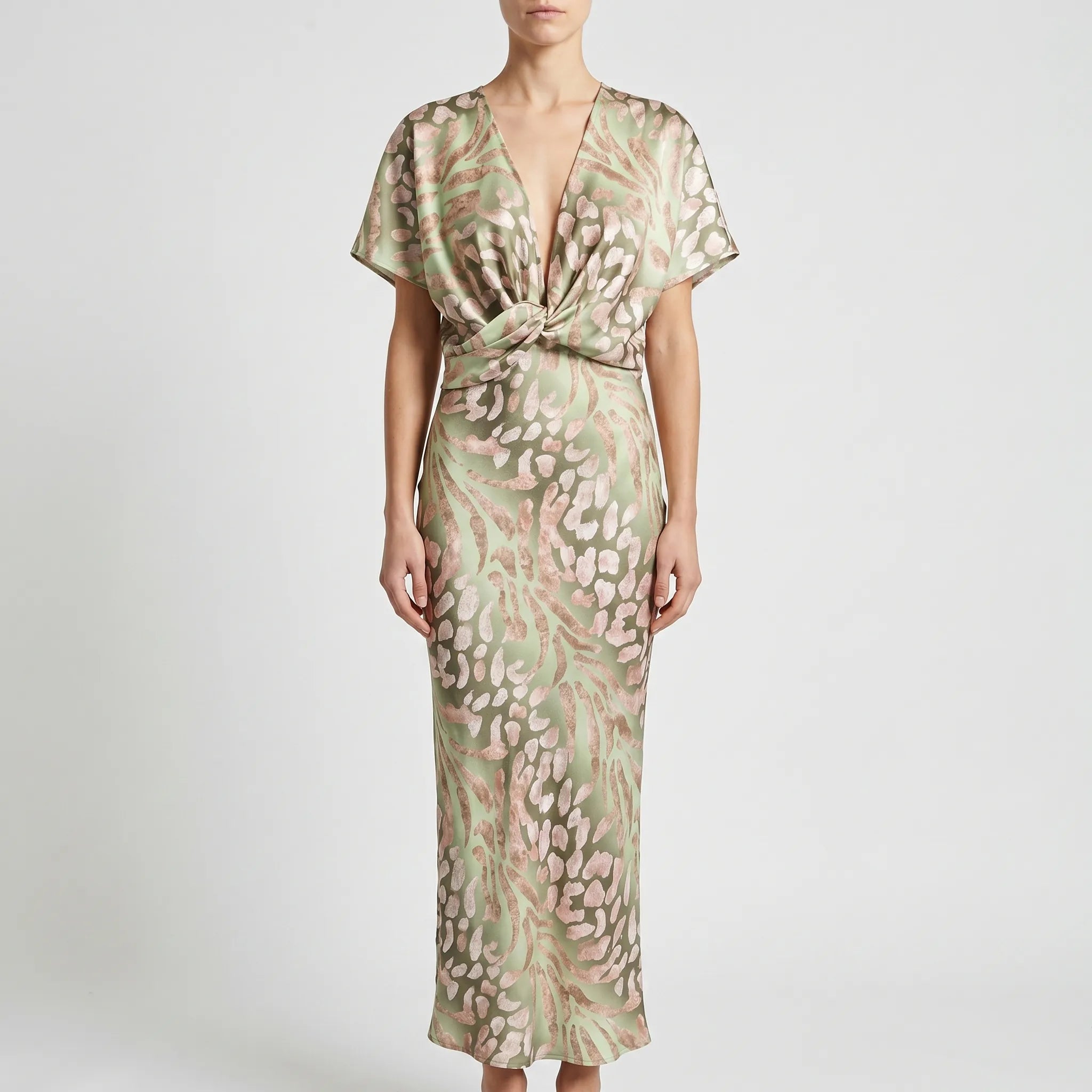Helen  - Long Printed V-Neck Dress