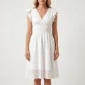 Jill  - Eyelet Midi Dress With Flutter Sleeves