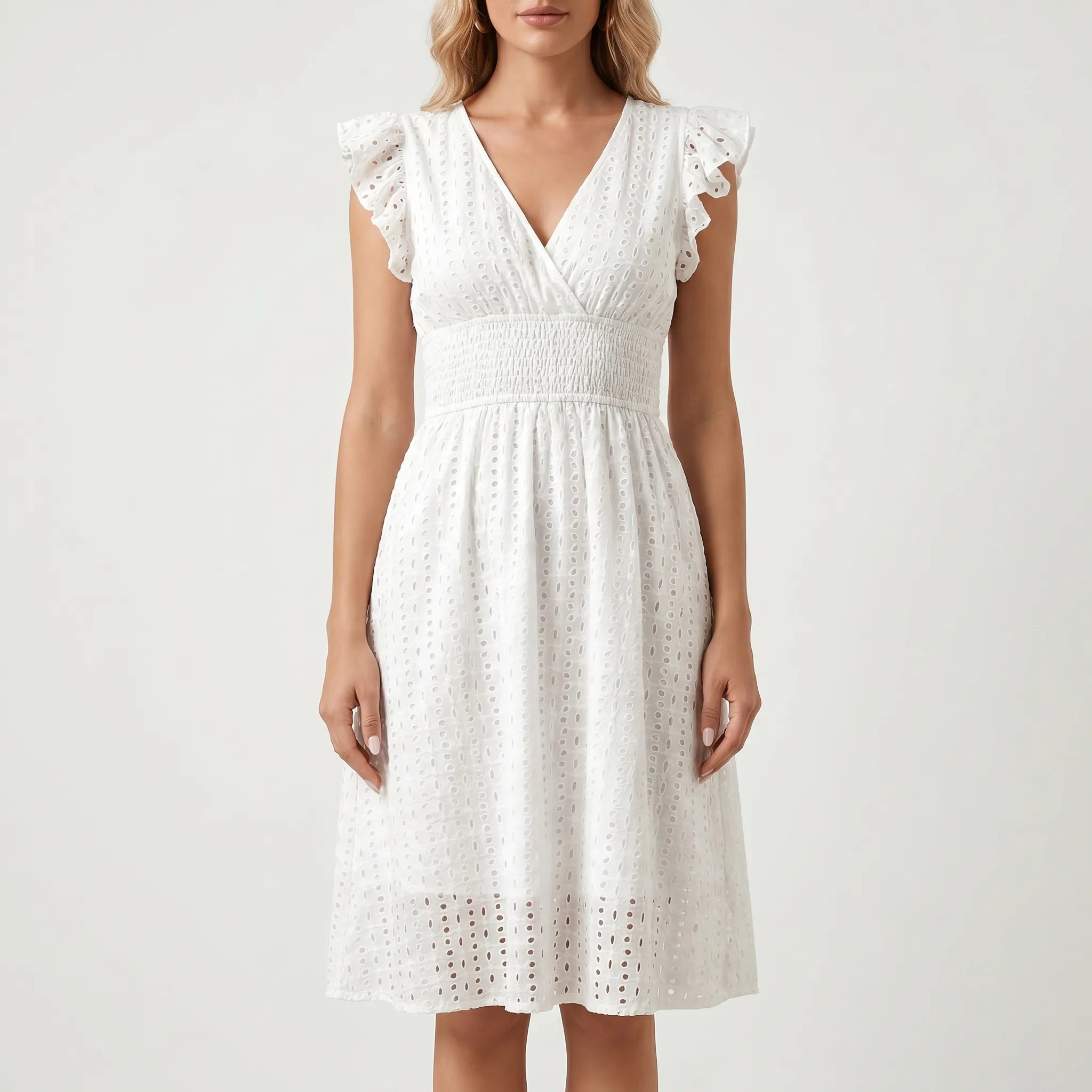 Jill  - Eyelet Midi Dress With Flutter Sleeves
