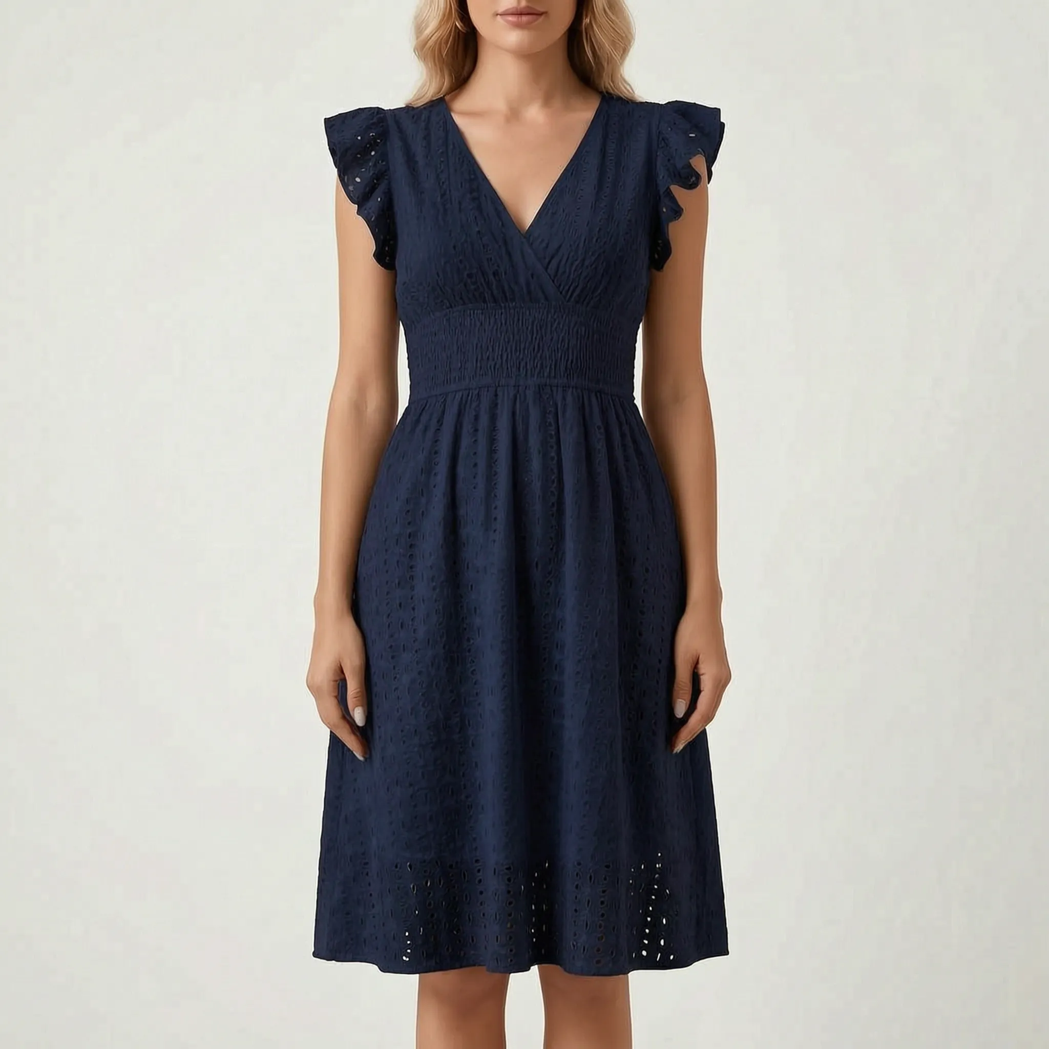Jill  - Eyelet Midi Dress With Flutter Sleeves
