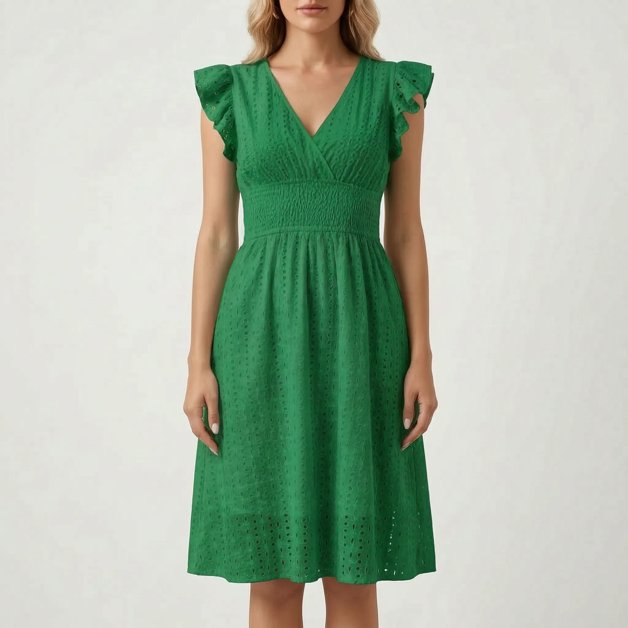 Jill  - Eyelet Midi Dress With Flutter Sleeves