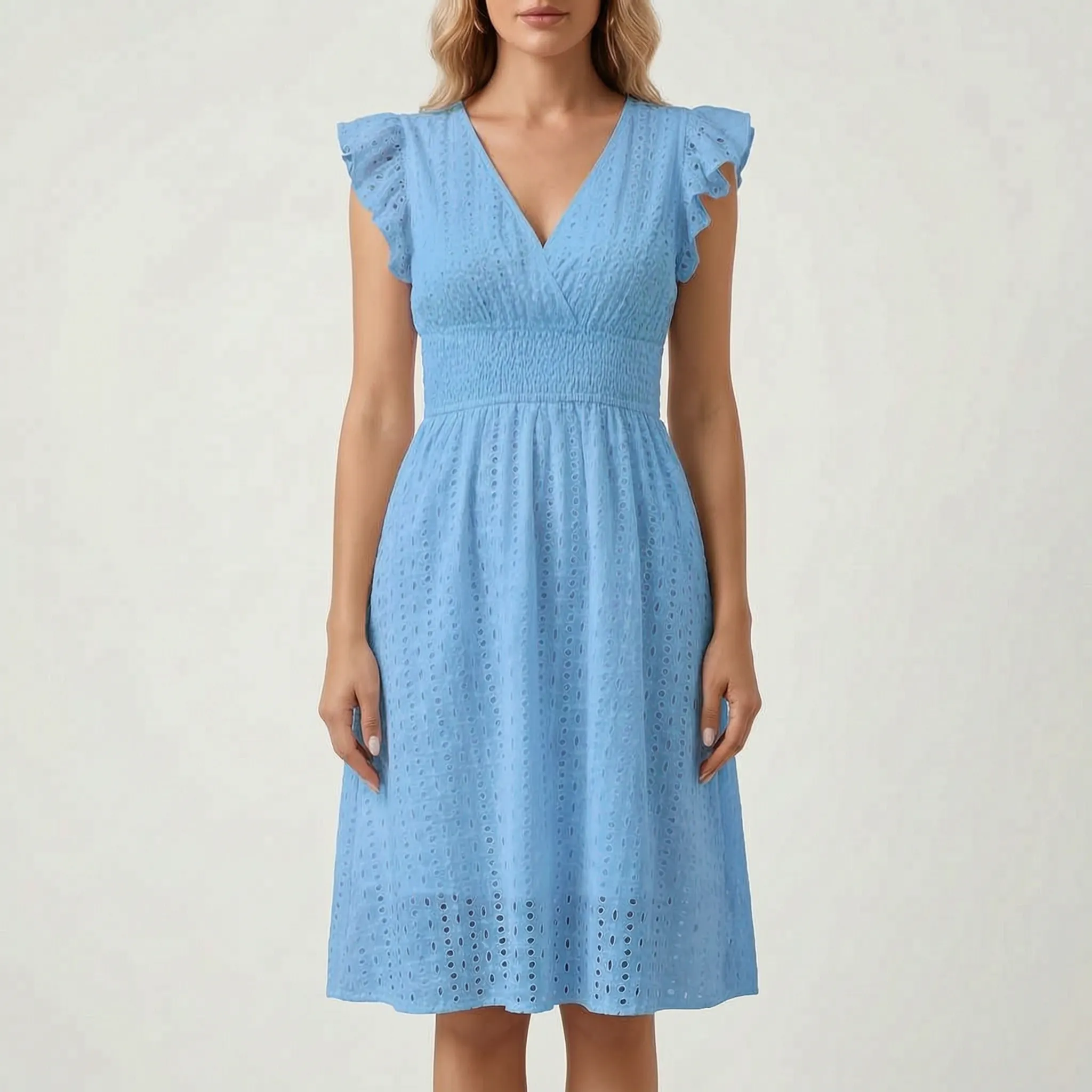 Jill  - Eyelet Midi Dress With Flutter Sleeves