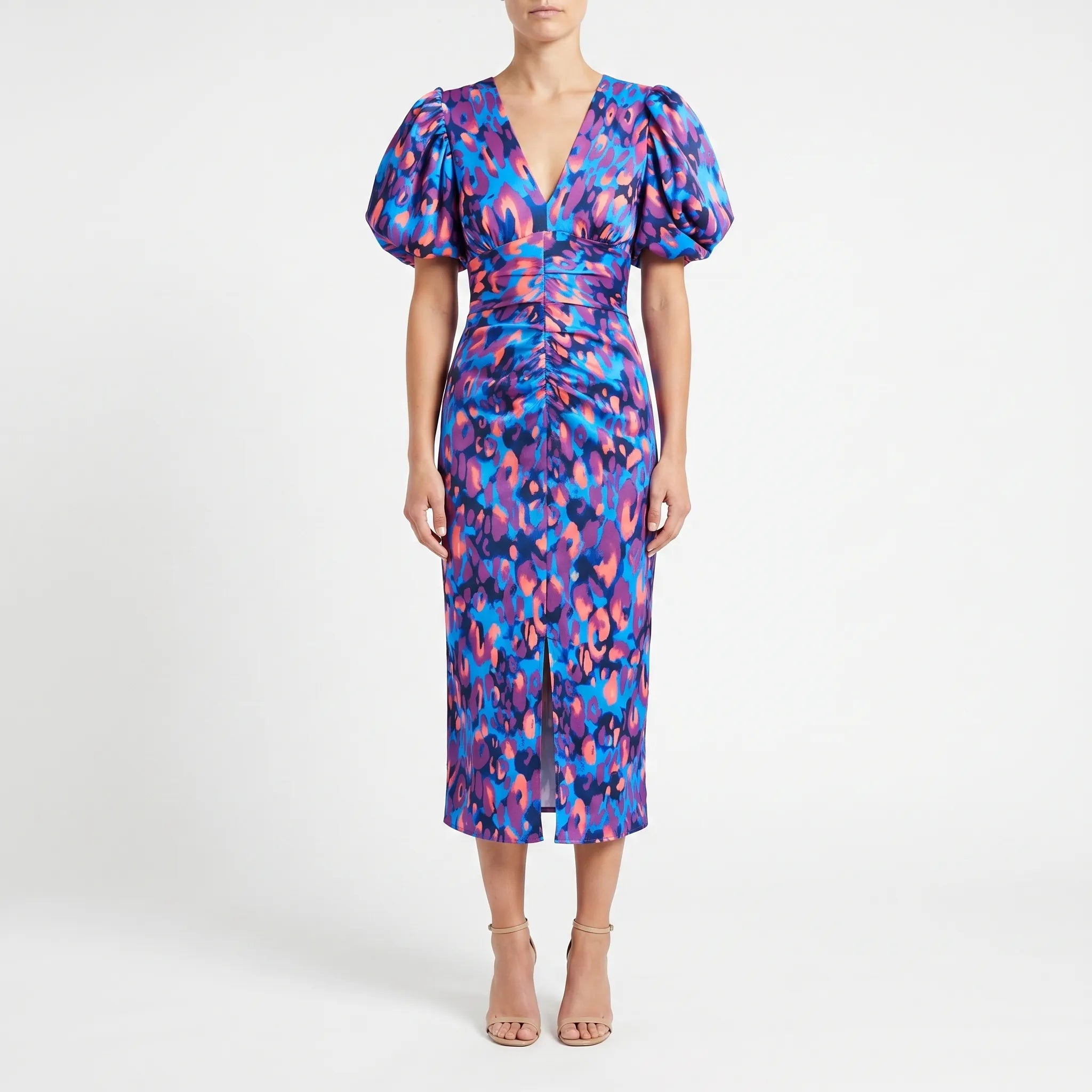 Tracey  - Abstract Print Puff Sleeve Midi Dress