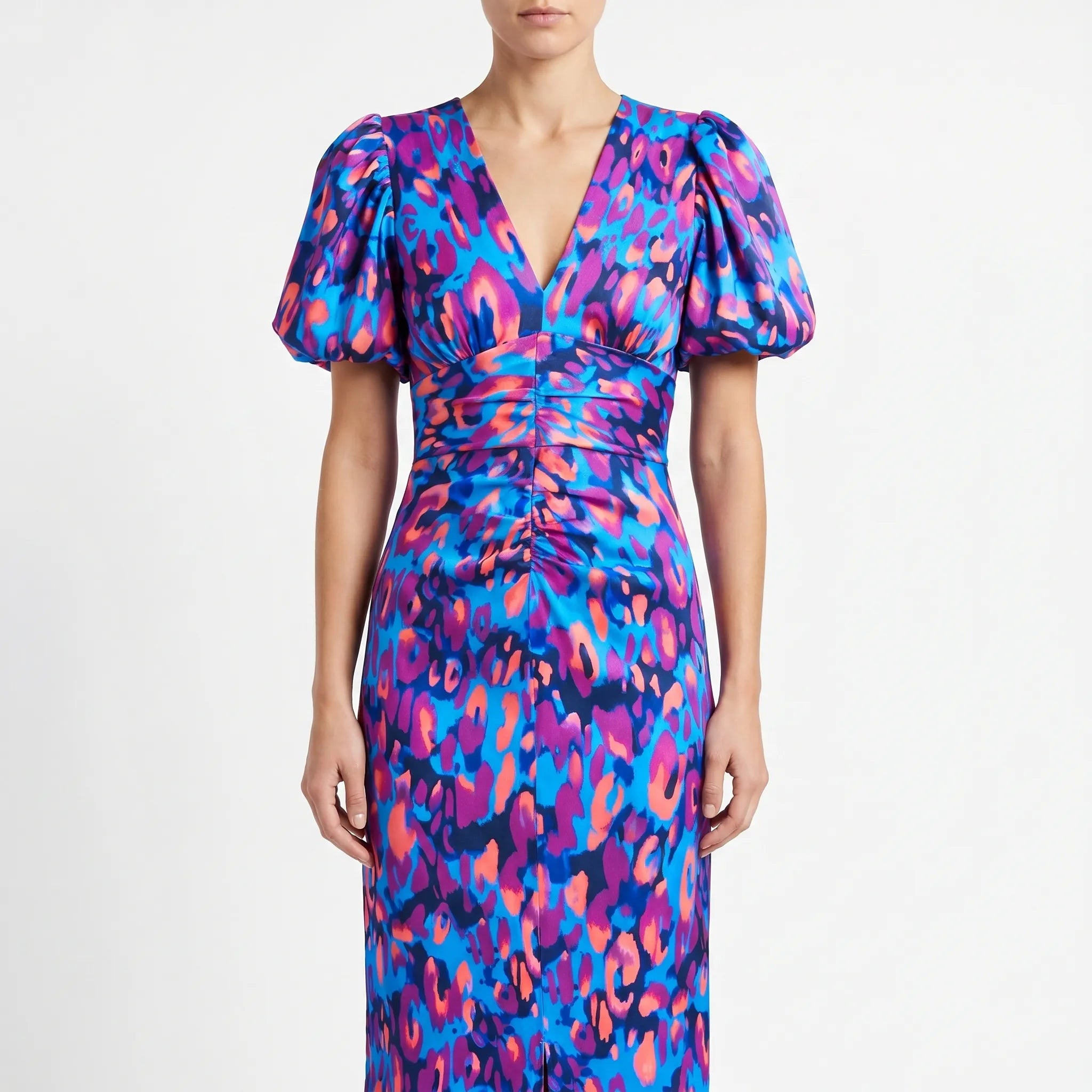 Tracey  - Abstract Print Puff Sleeve Midi Dress