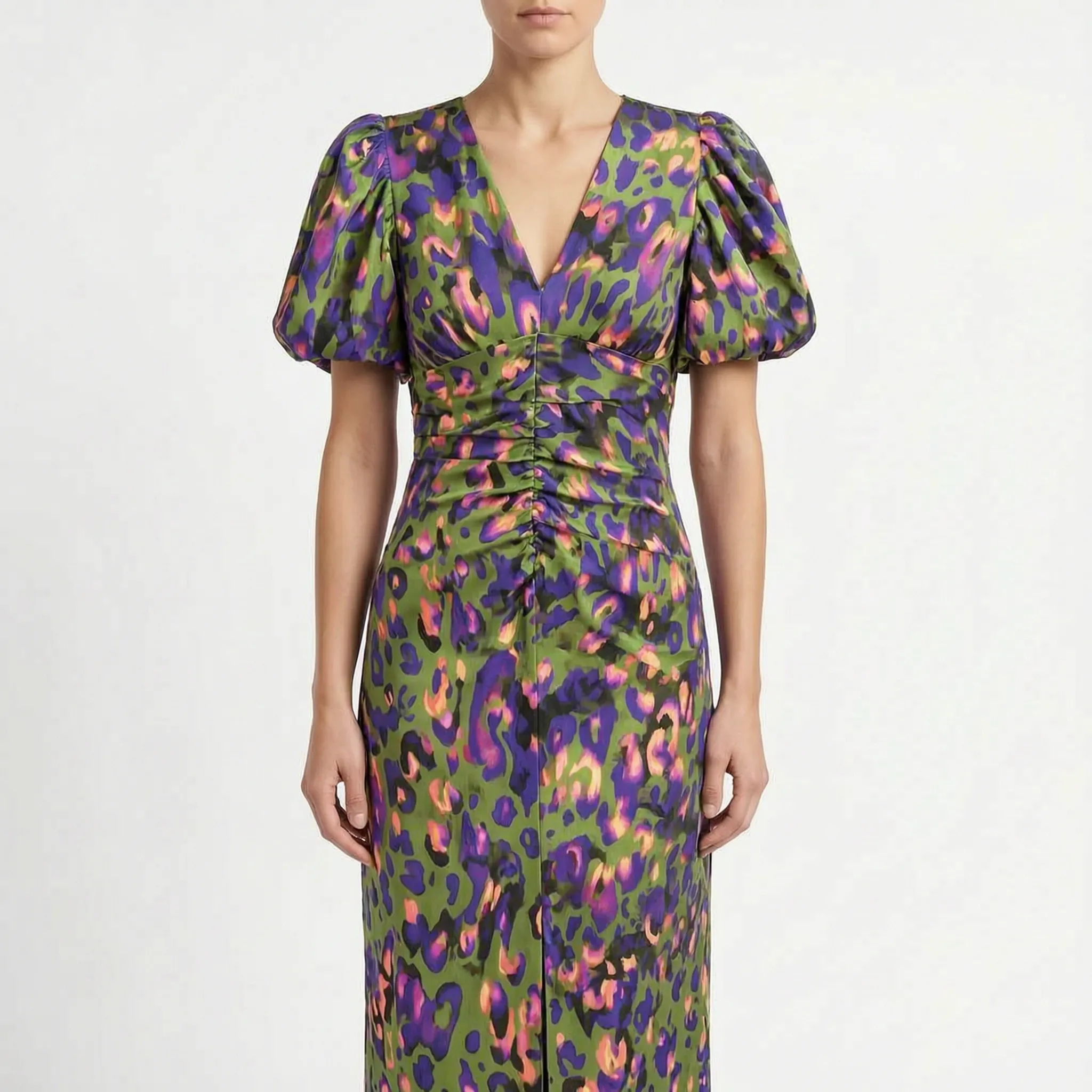 Tracey  - Abstract Print Puff Sleeve Midi Dress