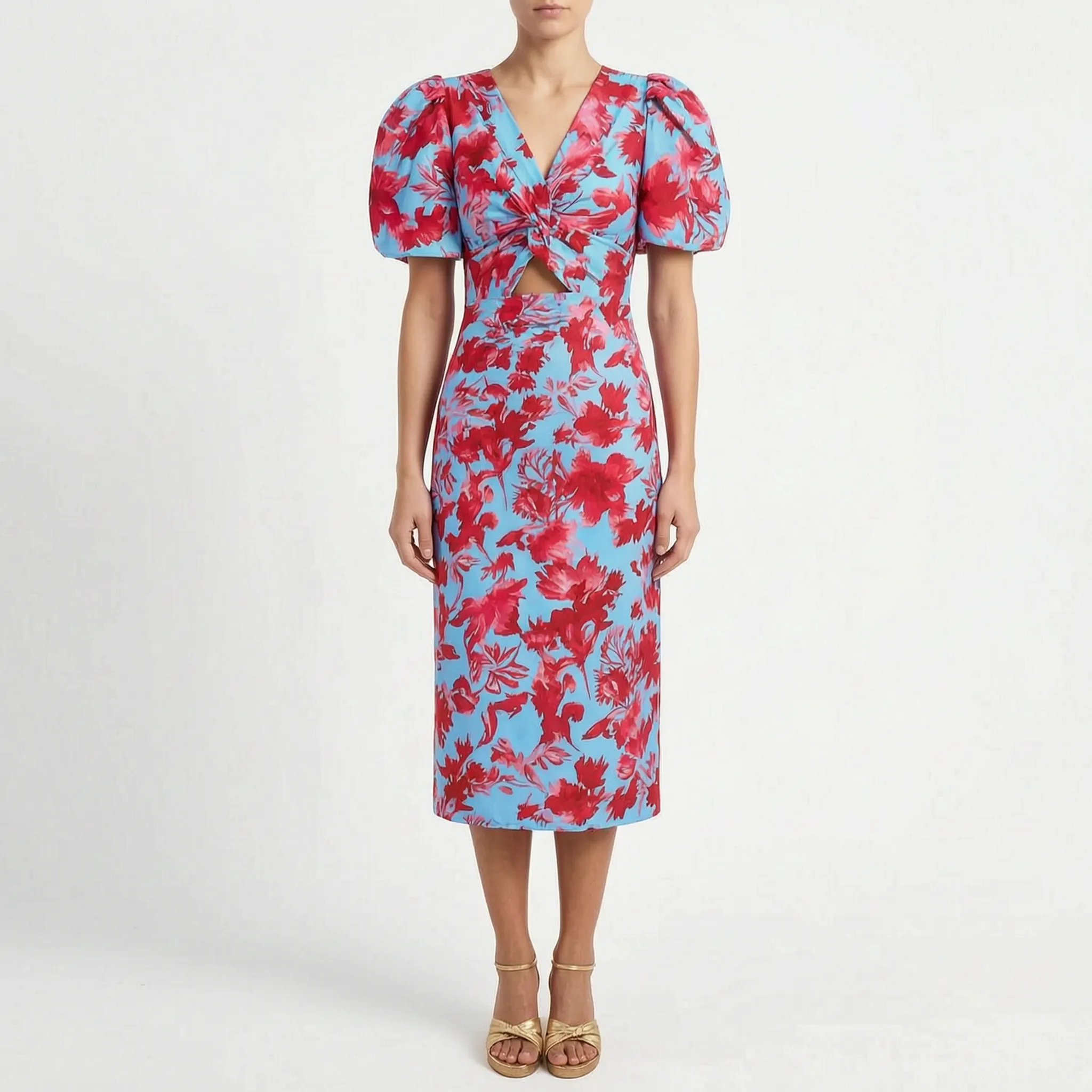 Tracey  - Abstract Print Puff Sleeve Midi Dress