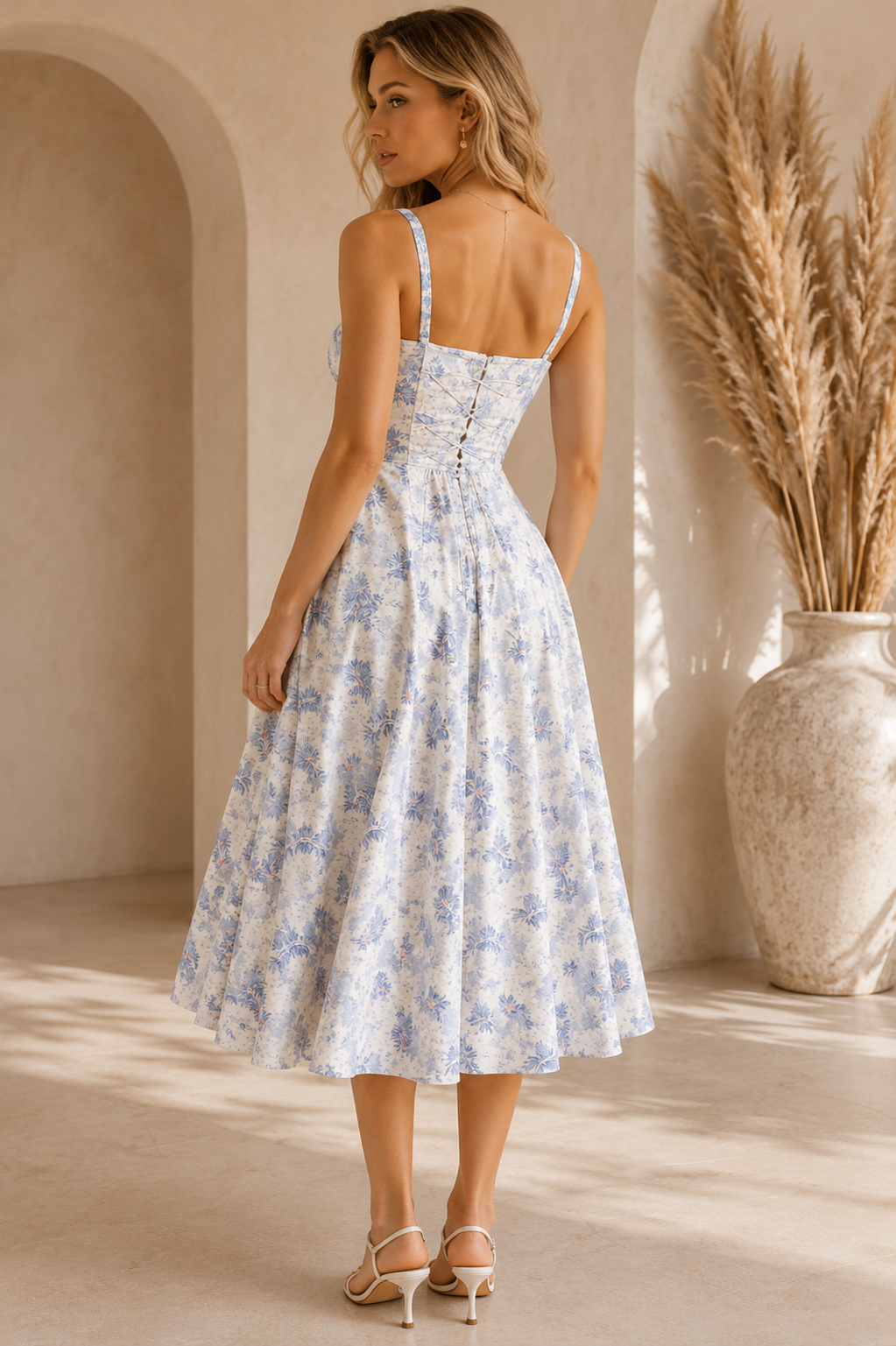 Romy - Floral Corset Midi Dress
