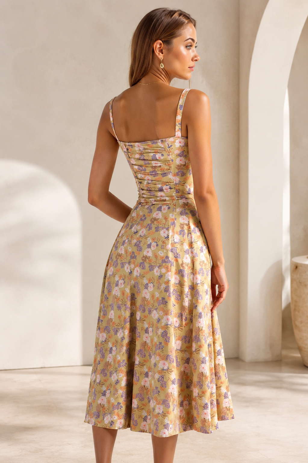 Romy - Floral Corset Midi Dress