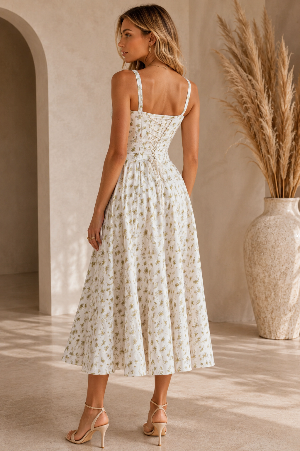 Romy - Floral Corset Midi Dress