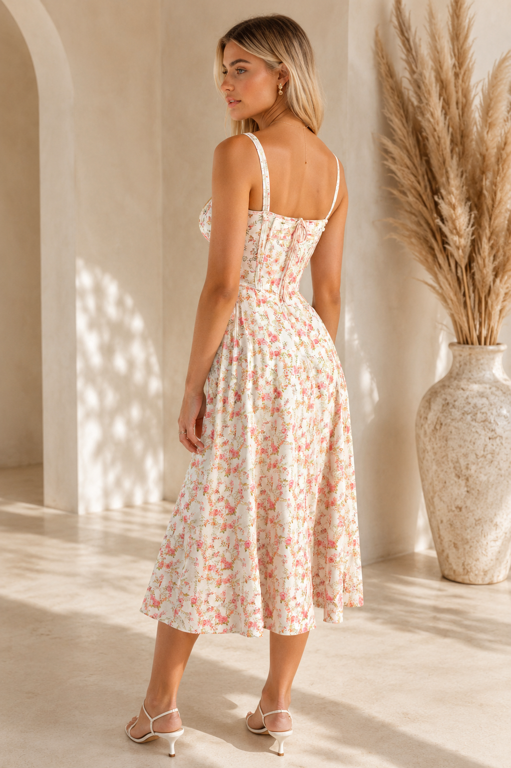 Romy - Floral Corset Midi Dress