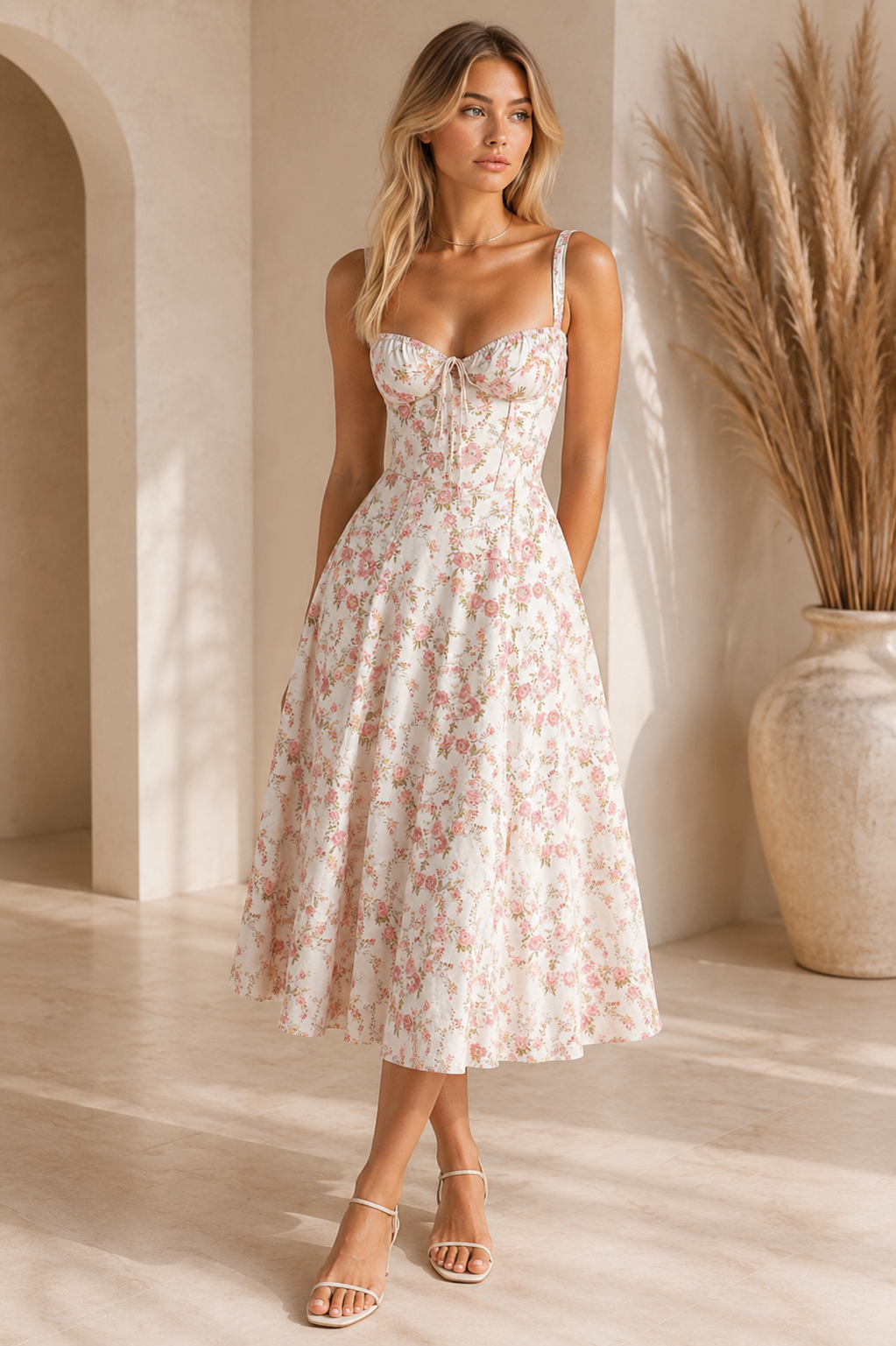 Romy - Floral Corset Midi Dress