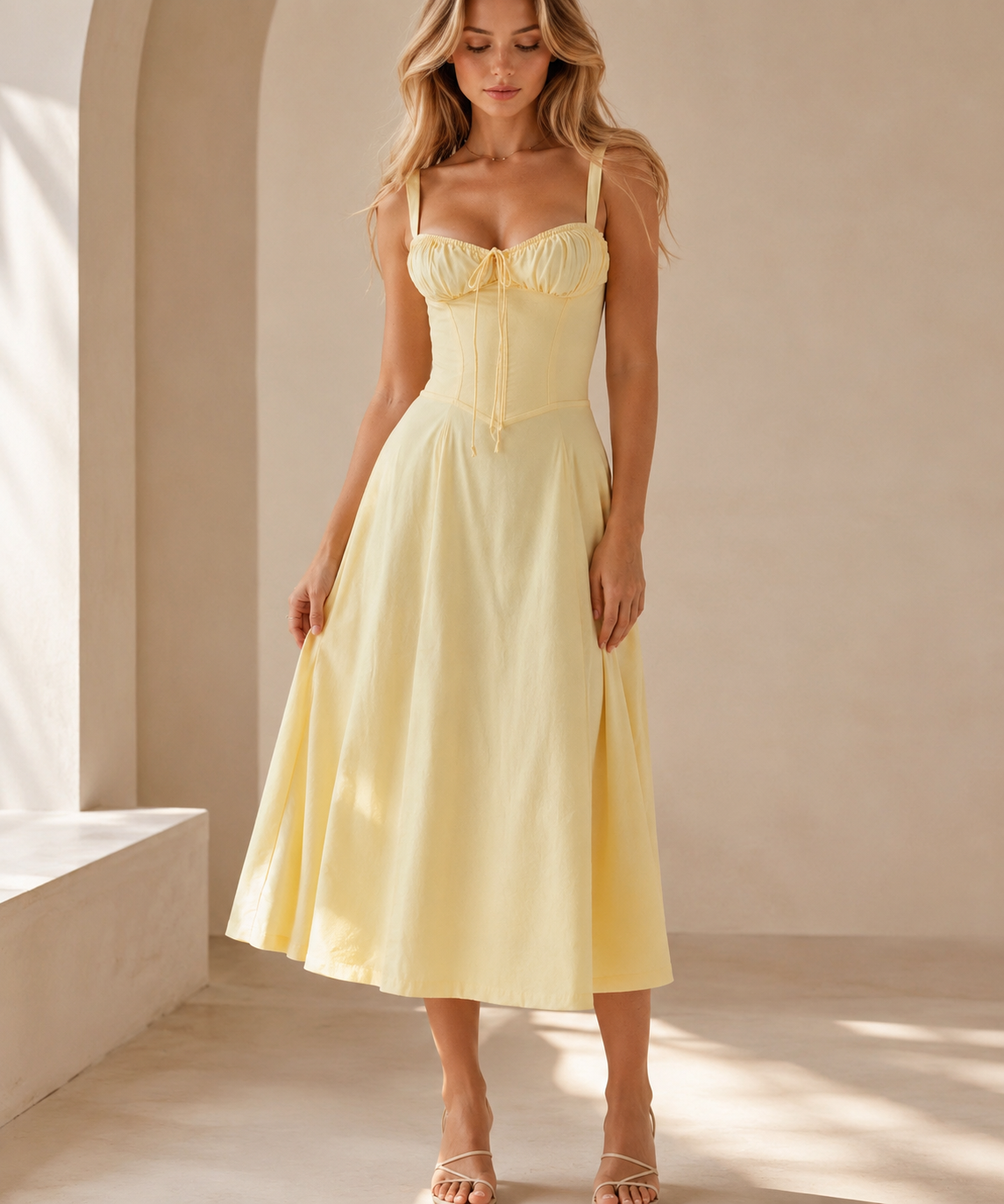 Romy - Floral Corset Midi Dress