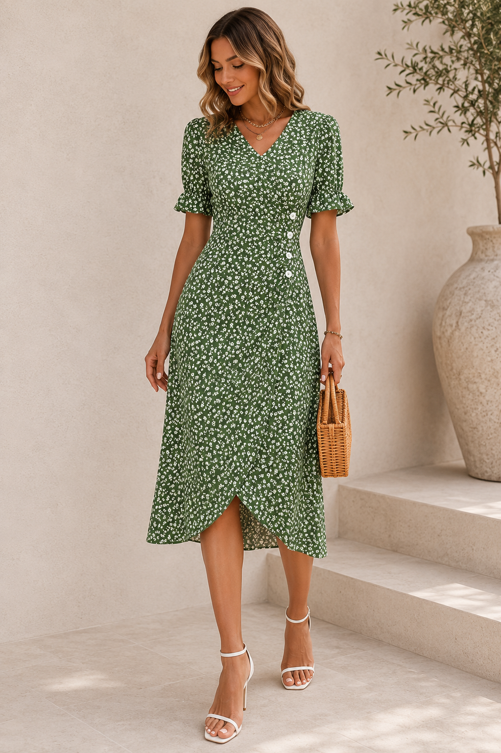 Briana - Floral Wrap Midi Dress