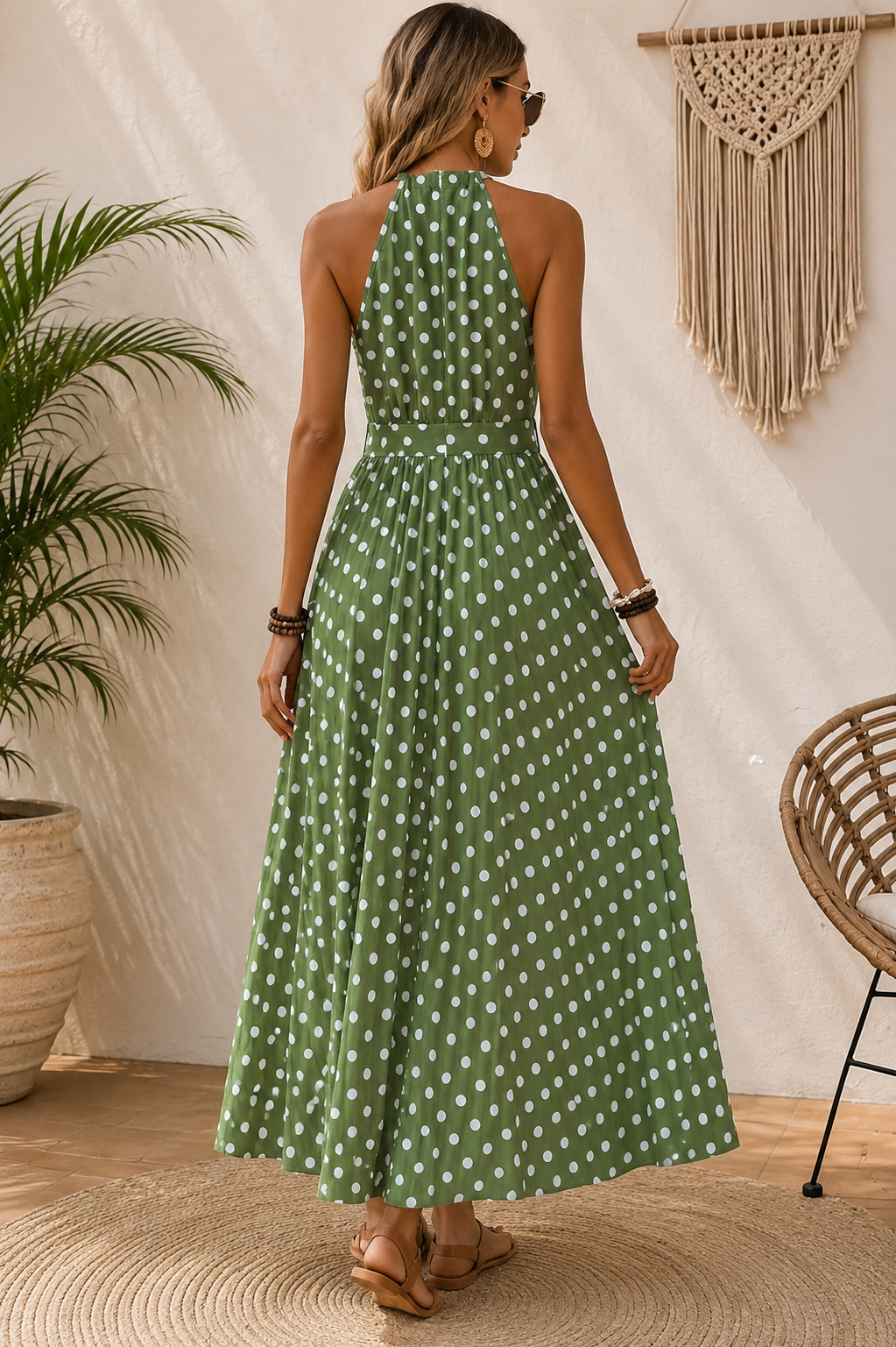 Sally - Dot Halter Maxi Dress