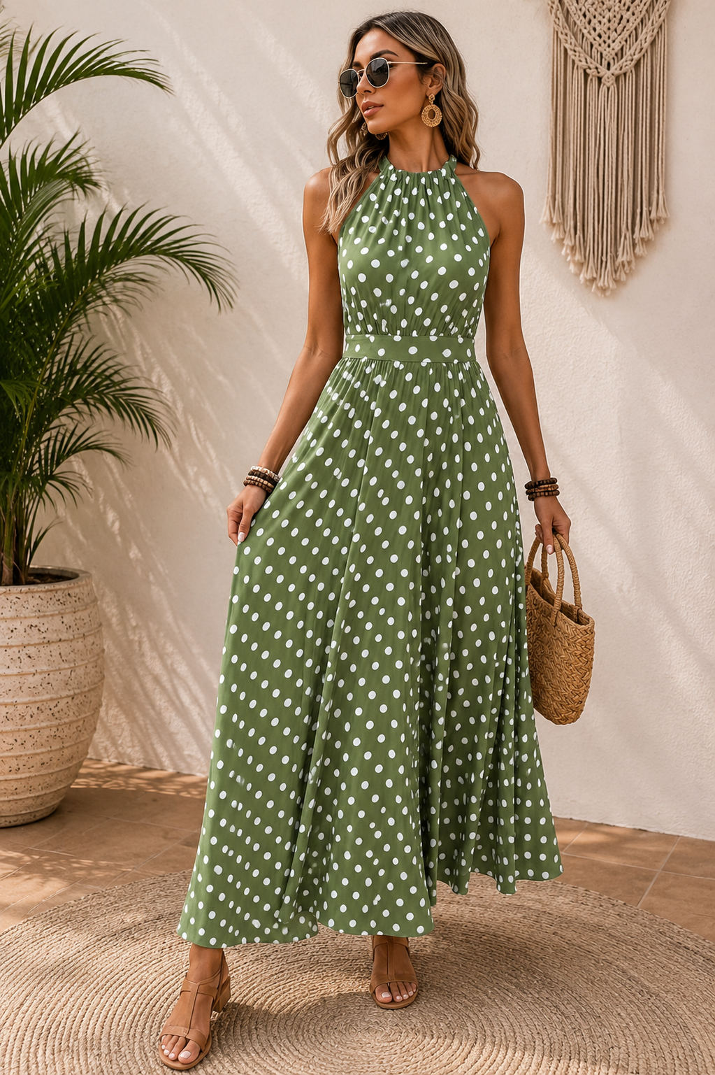 Sally - Dot Halter Maxi Dress