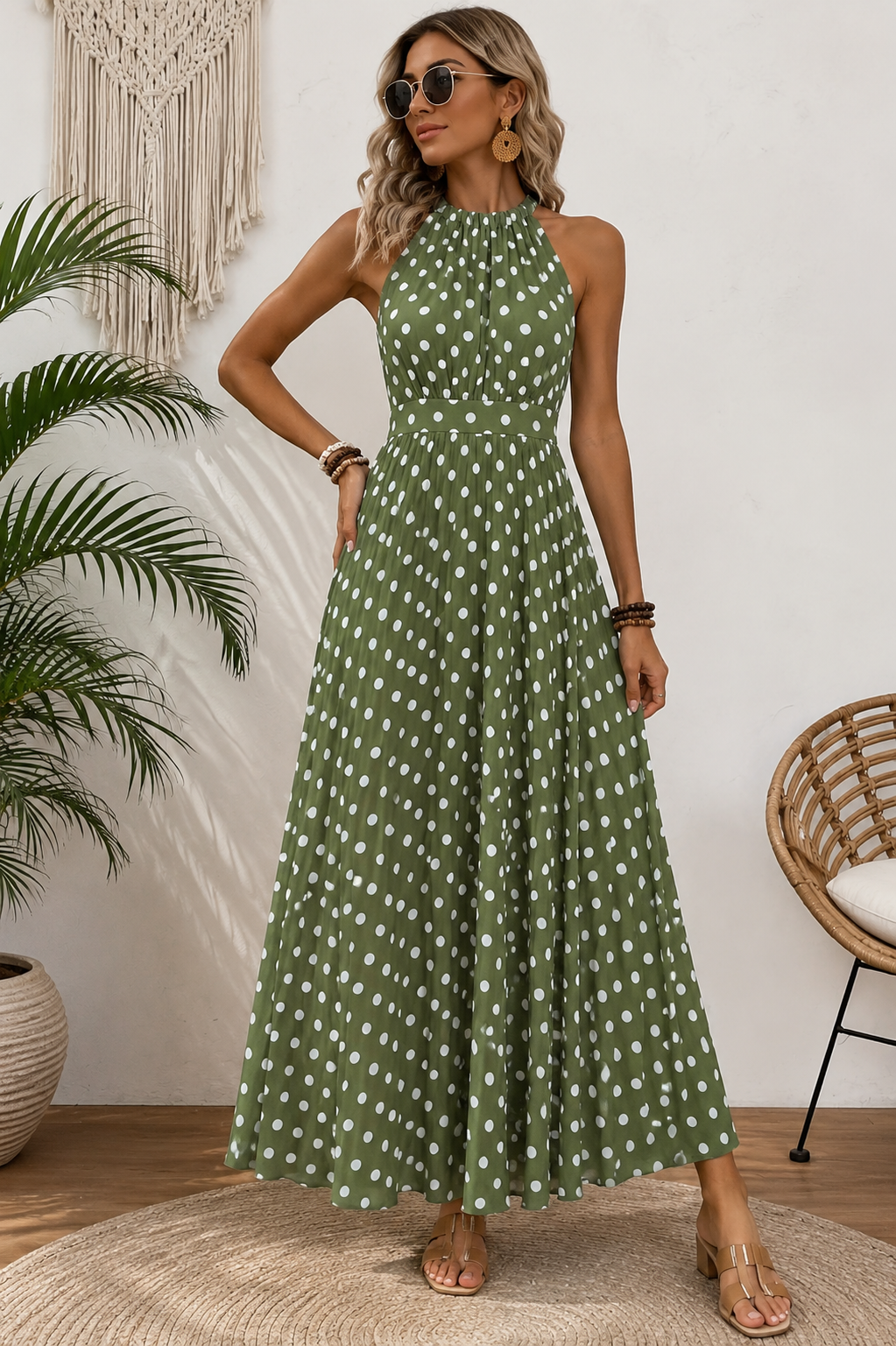 Sally - Dot Halter Maxi Dress