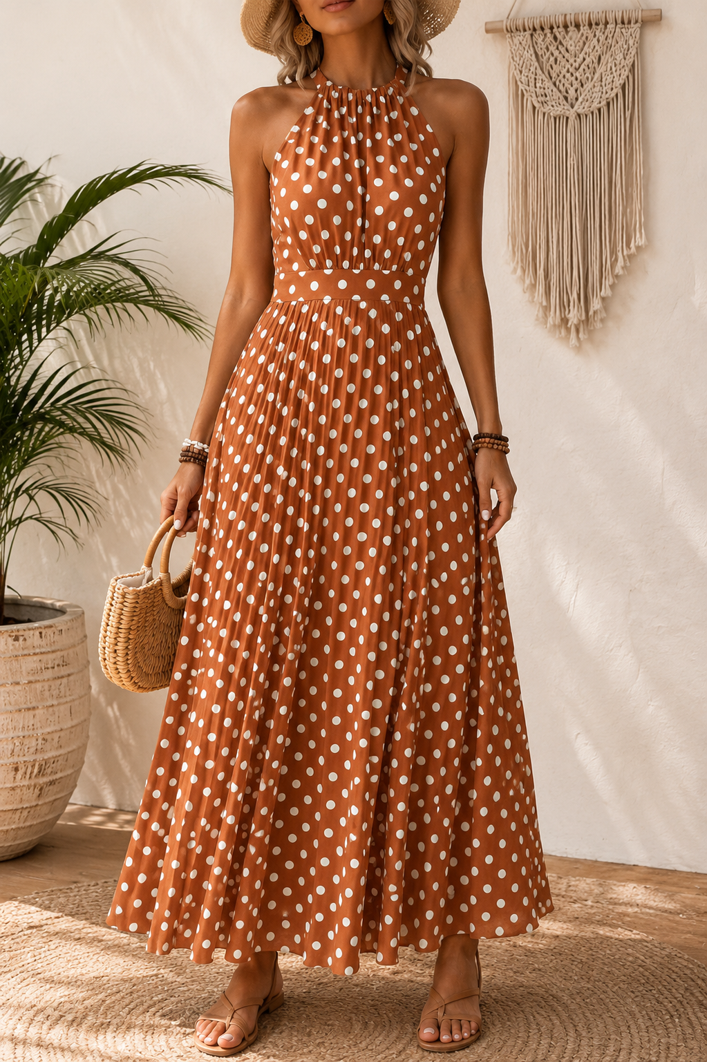 Sally - Dot Halter Maxi Dress