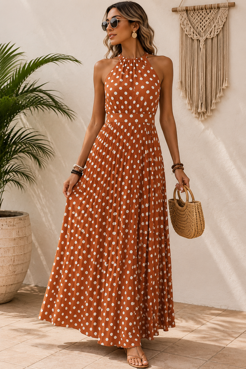 Sally - Dot Halter Maxi Dress