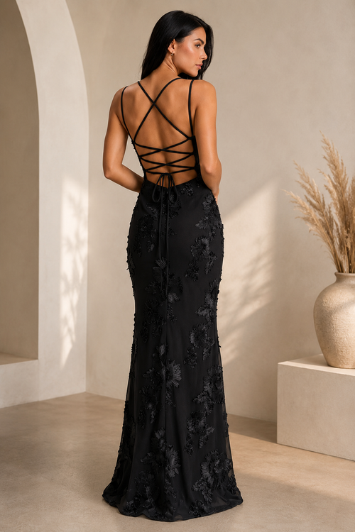 Bella - Lace-Up Fitted Evening Gown
