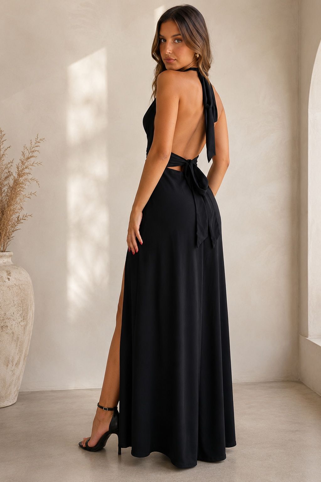 Zara - Halter Slit Evening Maxi Dress