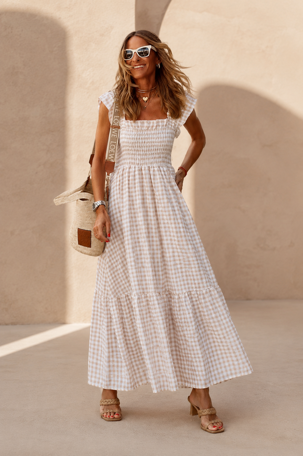 Sofia - Smocked Gingham Maxi Dress