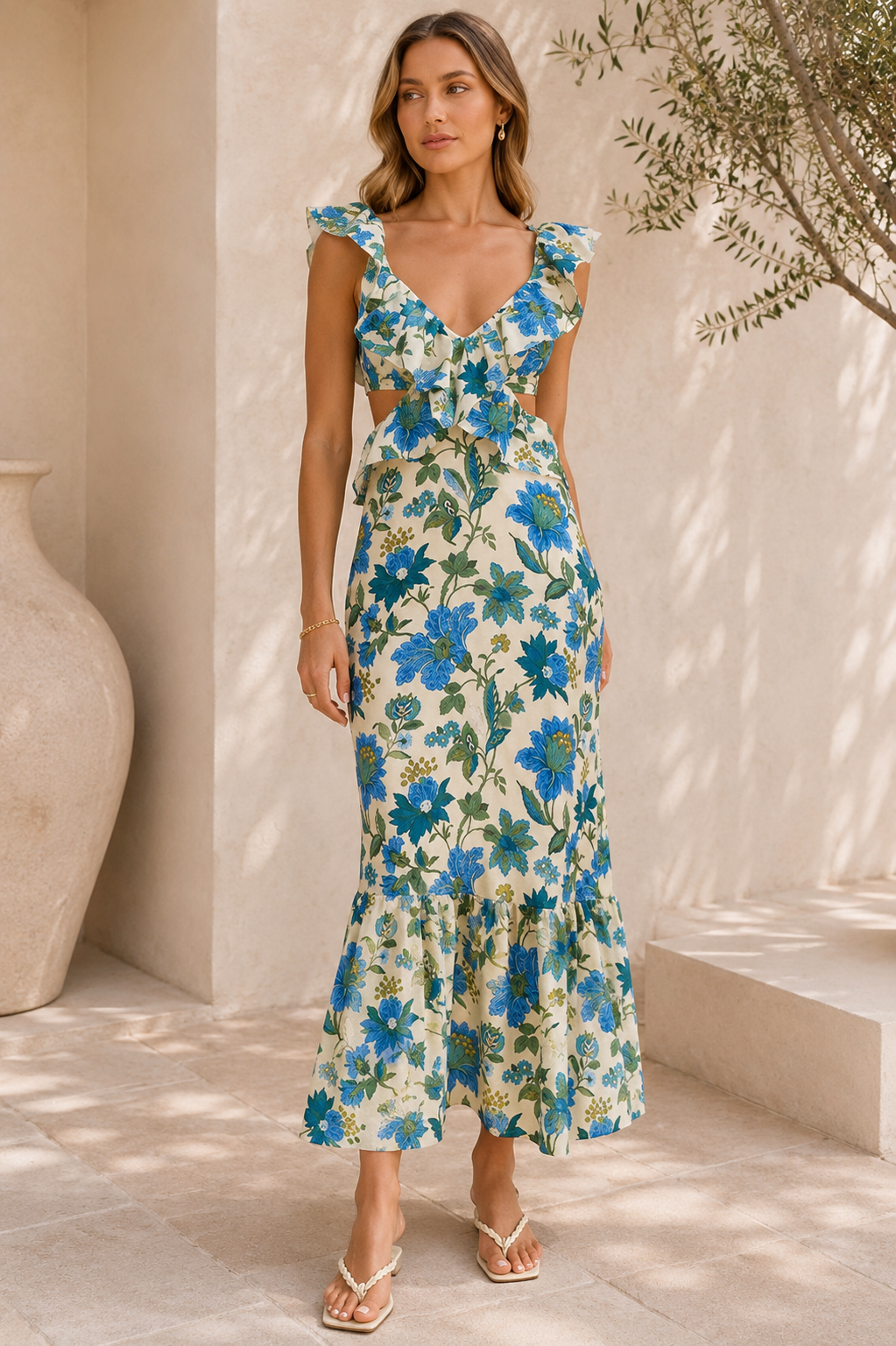 Celeste - Ruffle Cutout Summer Maxi Dress