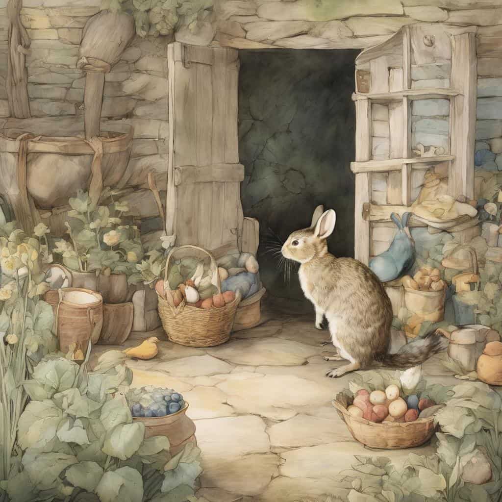 Παράθεση φωτογραφίας με κουνέλι σε παραδοσιακό αγρόκτημα, στοιχεία ιστορικών πορτρέτων και ζωγράφων, στην καλλιτεχνική σειρά "Ιστορικά Πορτρέτα και οι Ζωγράφοι τους".